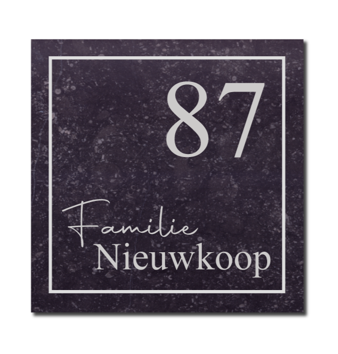Huisnaambord – Belgische blauwsteen 200 × 200 mm. Nieuwe stijl (Art. 595)